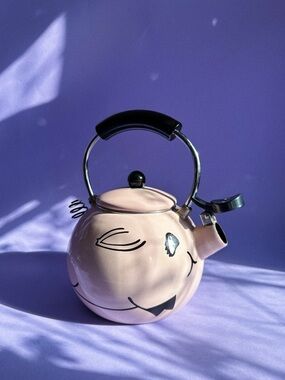 Vintage Kamenstein Pink Pig Whistling Teapot Tea Kettle Piggy Enamel